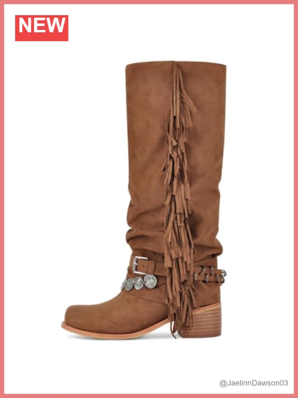Women's Knee High Riding Boots Fringed Suede Chunky Heel Pull-On